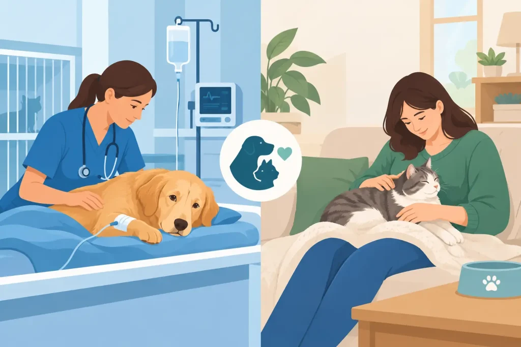 Hospitalización veterinaria versus cuidado casero